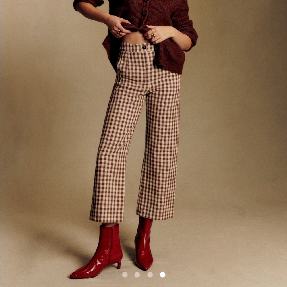 Sezane Martin Brown Checkered Cropped Pants